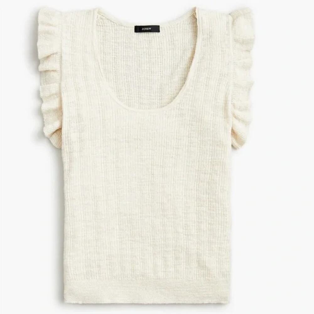 J. Crew Factory Cream Ruffle Sleeve Knit Tank